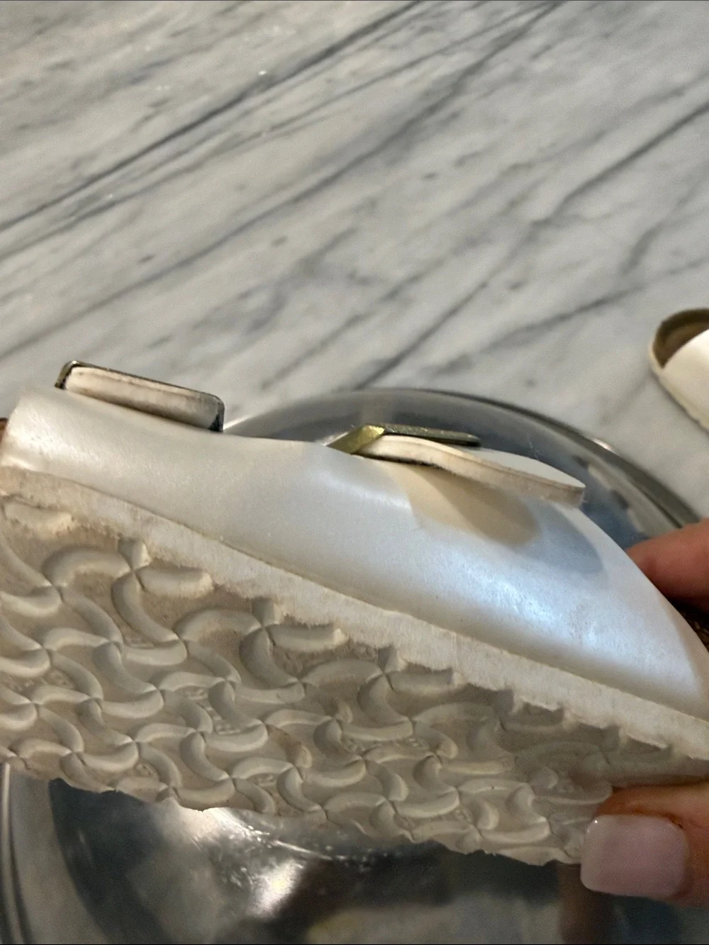 Birkenstock Kids Arizona Sandals in White with Gold Buckles